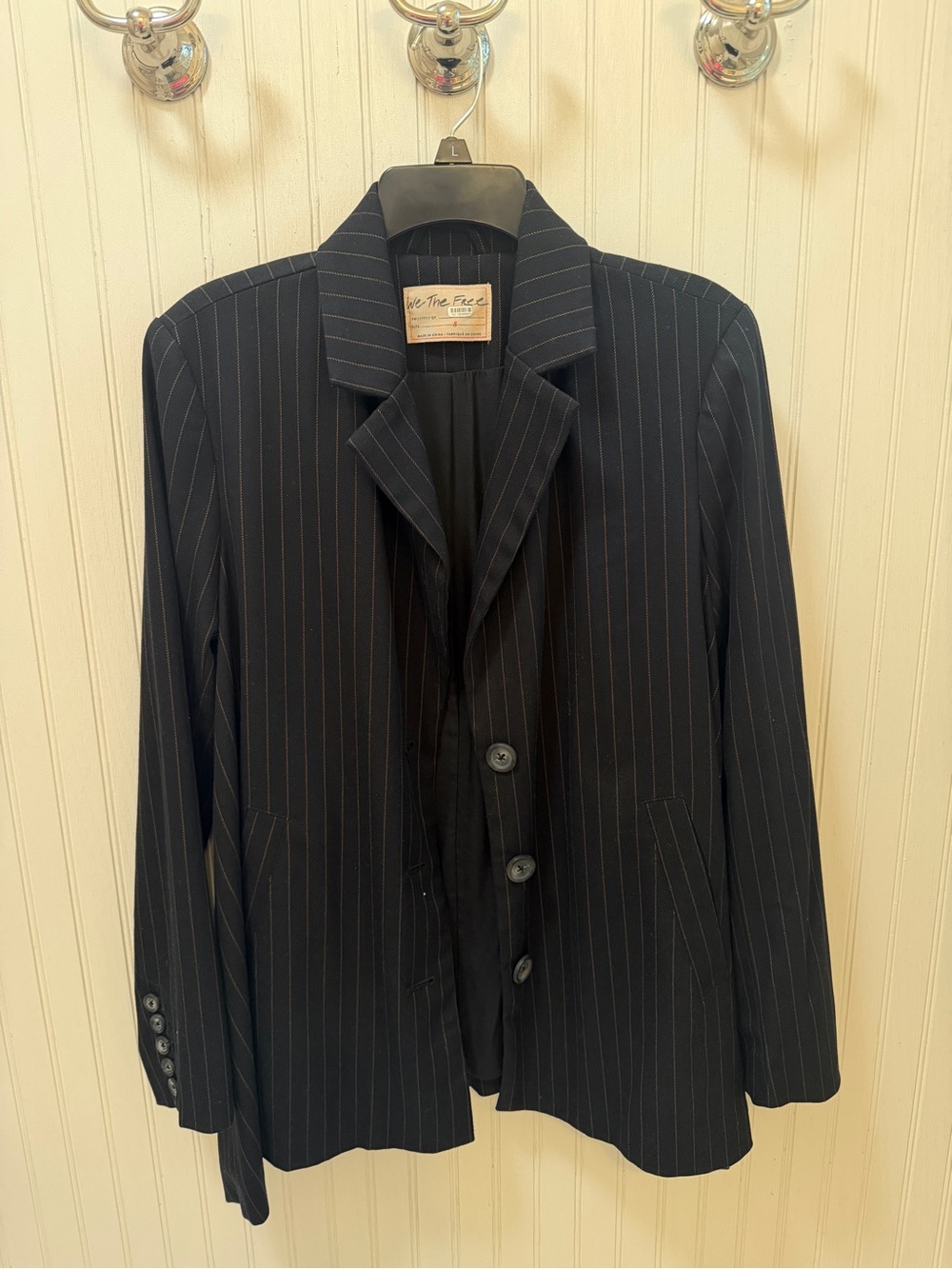 Free People Black Pinstripe Oversized Blazer